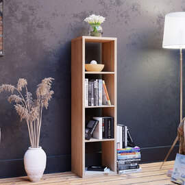 Mabon Tall Wooden Bookcase With 4 Open Storage In Sonoma Oak