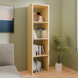 Mabon Tall Wooden Bookcase with 4 Open Storage in Yellow