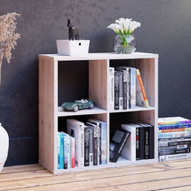 Mabon Wooden Shelving Unit With 4 Open Storage In Sand Oak