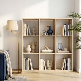Mabon Wooden Shelving Unit With 9 Open Storage In Sonoma Oak