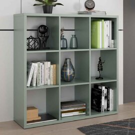 Mabon Wooden Shelving Unit with 9 Open Storage in Sage Green