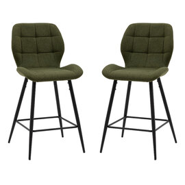 Macerata Bottle Green Fabric Bar Stools With Black Legs In Pair