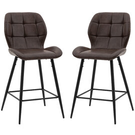 Macerata Brown Faux Leather Bar Stools With Black Legs In Pair