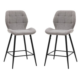 Macerata Light Grey Fabric Bar Stools With Black Legs In Pair