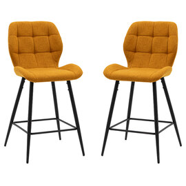 Macerata Saffron Fabric Bar Stools With Black Legs In Pair