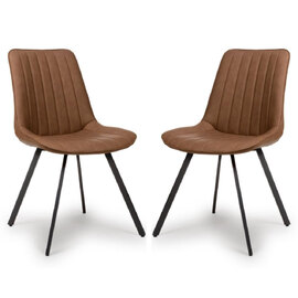 Macia Tan Faux Leather Dining Chairs With Metal Legs In Pair