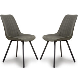 Macia Truffle Faux Leather Dining Chairs With Metal Legs In Pair
