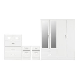 Mack Wooden Bedroom Set With 4 Doors Wardrobe White Gloss Front