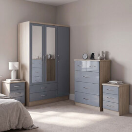Mack Wooden Bedroom Furniture Set with 3 Doors in Grey Gloss