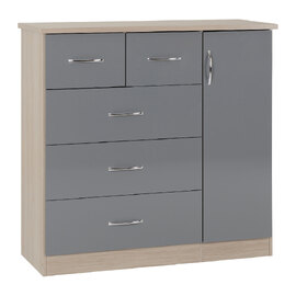 Mack Wooden Sideboard With 1 Door And Grey Gloss Front In Oak