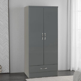 Mack Wooden Wardrobe with 2 Doors in Grey Gloss