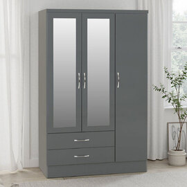 Mack Wooden Wardrobe with 3 Doors in Grey Gloss