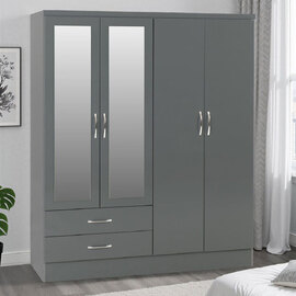 Mack Wooden Wardrobe with 4 Doors in Grey Gloss