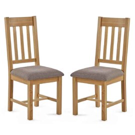 Macon Oak Wooden Dining Chairs with Fabric Seat in Pair