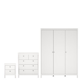 Macron Wooden Bedroom Set With 3 Door Wardrobe In White