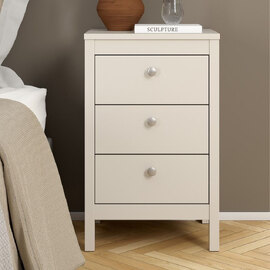 Macron Wooden Bedside Cabinet With 3 Drawers In Cashmere