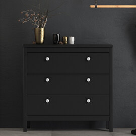 Macron Wooden Chest Of 3 Drawers In Matt Black