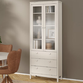 Macron Wooden Display Cabinet With 2 Doors 3 Drawers In Cashmere