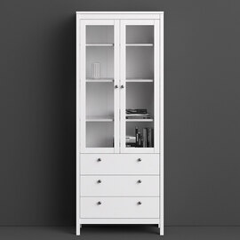 Macron Wooden Display Cabinet With 3 Drawers In White