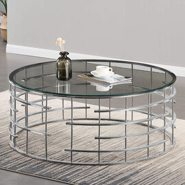 Macsen Clear Glass Coffee Table Round With Silver Frame