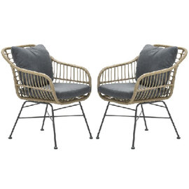 Macy Natural Rattan Garden Dining Chairs With Cushion In Pair