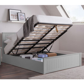 Madge Wooden Ottoman Double Bed In Dove Grey