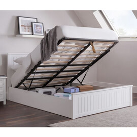 Madge Wooden Ottoman Double Bed In Surf White