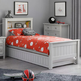 Madge Wooden Single Bed With Bookcase - Dove Grey