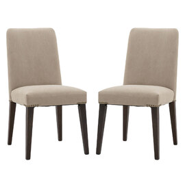 Madisen Grey Fabric Dining Chairs With Brown Legs In Pair
