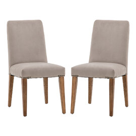 Madisen Taupe Velvet Dining Chairs With Oak Legs In Pair