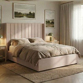 Madison Fabric Ottoman Storage Double Bed In Stone