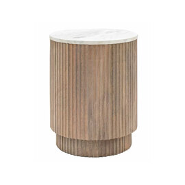 Madrid White Marble Top Round Side Table In Grey Wash