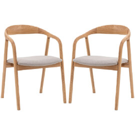 Madrina Natural Wooden Dining Chairs With Fabric Seat In Pair