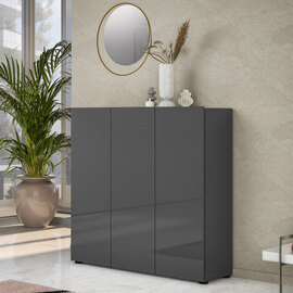 Maestro High Gloss Shoe Cabinet 3 Doors 10 Shelves In Anthracite