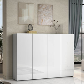Maestro High Gloss Shoe Cabinet 4 Doors 10 Shelves In White