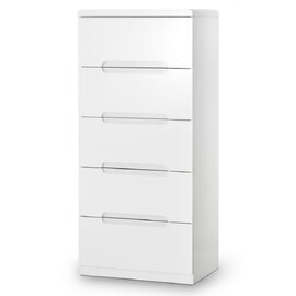 Magaly High Gloss Chest Of 5 Drawers Narrow In White