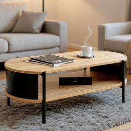 Magnolia Wooden Coffee Table With Undershelf In Oak Black