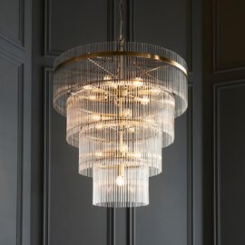 Mainz 16 Light Clear Glass Pendant Ceiling Light In Antique Brass
