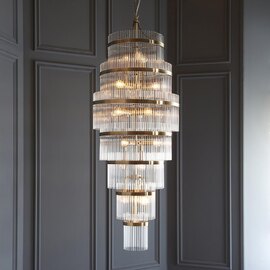 Mainz 21 Light Clear Glass Pendant Ceiling Light In Antique Brass