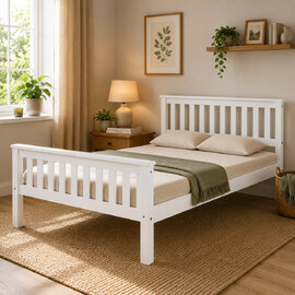 Maire High Foot End Pine Wooden King Size Bed In White