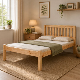 Maire Low Foot End Pine Wooden King Size Bed In Antique