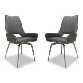 Mosul Grey Leather Dining Chairs With Steel Legs In Pair