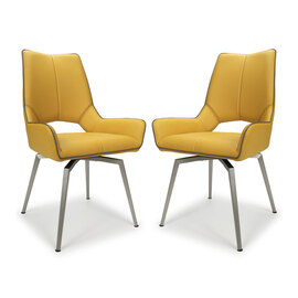 Mosul Yellow Leather Dining Chairs With Steel Legs In Pair