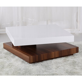 Maita White High Gloss Moveable Coffee Table In Walnut Base