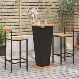 Malka Solid Wood 3 Piece Garden Bar Set In Black Poly Rattan