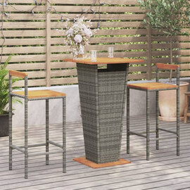 Malka Solid Wood 3 Piece Garden Bar Set In Grey Poly Rattan