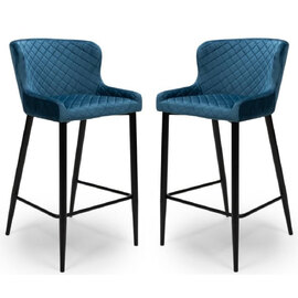 Margate Blue Fabric Bar Stools With Metal Legs In Pair