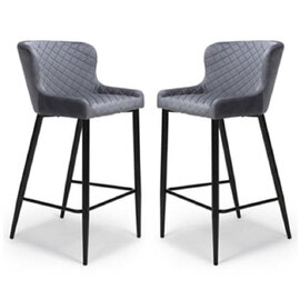 Margate Grey Fabric Bar Stools With Metal Legs In Pair