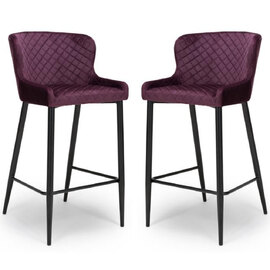 Margate Mulberry Fabric Bar Stools With Metal Legs In Pair