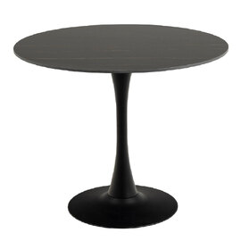 Malone Black Ceramic Round Top Dining Table In Black